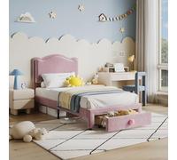 GarveeHome Marco de Cama Doble Acolchado con cajón de Almacenamiento y cabecero Ondulado, Marco de Cama Doble de Princesas para niñas, somier de Listones de Madera, no Requiere somier, 195 x 99 x 105