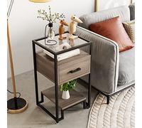 GarveeHome Mesa Auxiliar de 3 Pisos con Tapa de Cristal, mesita de Noche con Estructura de Metal, Mesa de Centro con 1 cajón y 1 Estante Abierto, para salón, Dormitorio, 40 x 40 x 78 cm