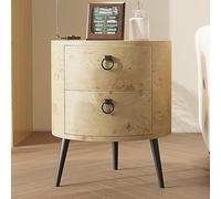 GarveeHome Mesa Auxiliar Redonda con Cajones, Mesita De Noche Moderna con Espacio De Almacenamiento, Mesa Auxiliar De Madera con Patas Metálicas para Salón, Dormitorio (Color Natural)