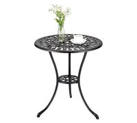 GarveeHome Mesa Bistró De Exterior Redonda De Aluminio Fundido con Orificio para Sombrilla, Mesa De Jardín Estilo Tulipán para Balcón, Terraza, Patio o Jardín, Negra