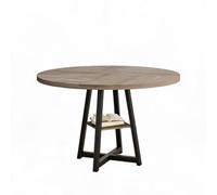 GarveeHome Mesa Comedor Redonda 120 cm - Estilo Industrial para 4-6 Personas. Mesa Rústica con Estante De Almacenaje y Patas Regulables. Ideal Cocina o Salón Moderno