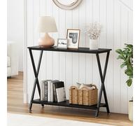 GarveeHome Mesa Consola Estrecha Industrial - Recibidor De 2 Niveles. Madera y Metal para Entrada o Pasillo. Mesa Estrecha De 2 Niveles Ideal Detrás del Sofá. Soporta 50kg por Estante