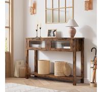 GarveeHome Mesa Consola Farmhouse Estrecha de Madera clásico marrón - 2 Niveles, cajones de Vidrio, Almacenamiento versátil - Acabado clásico 25 años