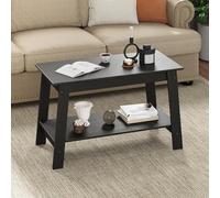 GarveeHome Mesa de centro de 2 lazos, mesas de madera rústica para sala de estar con compartimento de almacenamiento rectangular abierto, mesas de café para sala de estar, al aire libre, oficina en