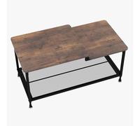GarveeHome Mesa de Centro Industrial Rectangular 100x50x48 cm para salón - 2 Niveles con Estante - Estructura metálica Resistente - Acabado marrón rústico y Madera - Almacenamiento - Negro