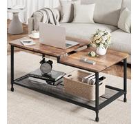 GarveeHome Mesa de Centro Industrial Rectangular de 2 Niveles para Sala - Estructura metálica Robusta - Estante de Rejilla - Diseño rústico Ideal para Espacios pequeños - Vintage