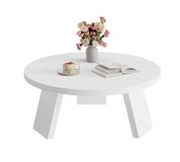 GarveeHome Mesa de Centro Redonda Moderna 85 cm para Sala de Estar - Madera de Calidad - Patas inclinadas - Instalación fácil - Diseño Compacto Farmhouse - Color Blanco Relieve