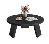 GarveeHome Mesa de Centro Redonda Moderna para Sala de Estar - Madera Resistente - Patas inclinadas - Fácil Montaje - Estilo contemporáneo - Acabado Negro embosado