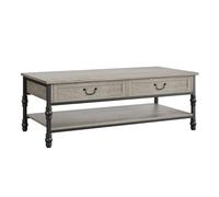 GarveeHome Mesa de Centro rústica de Madera 104cm - 2 cajones y Estante - Estructura metálica Resistente - Ideal para Sala de Estar, Oficina o decoración Vintage - Color Gris