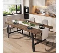Mesa de comedor industrial para 6-8 personas, mesa de cocina de madera de 71.8 pulgadas de largo con marco de metal resistente y acabado marrón rústico, asientos para 6 encimeras rectangulares para
