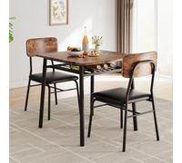 GarveeHome Mesa de comedor para 2 personas con estante de almacenamiento, mesa de cocina pequeña para 2 con marco de metal, mesa cuadrada con sillas tapizadas, juego de 2, juego de comedor de 3 piezas