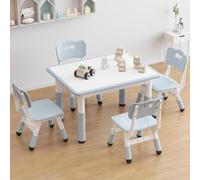 GarveeHome Mesa Infantil con 4 Sillas, Altura Ajustable, con Tablero Borrable, Juegos De Mesa y Sillas Infantiles con Almohadilla Antideslizante para Aulas De Jardín De Infancia