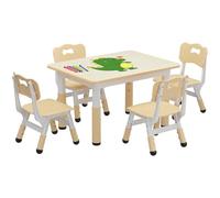 GarveeHome Mesa Infantil con 4 Sillas, Altura Ajustable, con Tablero Borrable, Juegos De Mesa y Sillas Infantiles con Almohadilla Antideslizante para Aulas De Jardín De Infancia