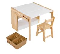 GarveeHome Mesa Plegable para Manualidades y Juegos - Set Convertible con 1 Silla y estantería - Escritorio Ajustable con 2 Cajas organizadoras - Ideal para hogar o Escuela - Tamaño 70 cm