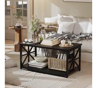 GarveeHome Mesas de centro de 2 niveles para sala de estar, mesa central con estante de almacenamiento, mesa de té estilo granja con marco resistente en forma de X, fácil montaje, 39.4 x 21.7 x 18.7