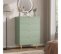GarveeHome Mesita de Noche Moderna Acanalada - 4 cajones amplios - Patas Doradas y Tiradores metálicos - cómoda Elegante para Dormitorio o salón, Verde Oliva, tamaño: Four Draws