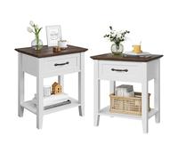 GarveeHome Mesitas de noche, mesa auxiliar con cajón, mesa auxiliar para sala de estar, estantes de almacenamiento de 2 niveles, mesita de noche para sala de estudio, dormitorio, 2 piezas, color