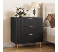 GarveeHome Modern 3 Drawer Dresser Chest - Wood Construction, Metal Legs - Tall Storage Organizer for Closet, Living Room, Hallway, Home Office - Bedroom Furniture - Color: Black
