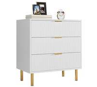 GarveeHome Modern 3 Drawer Dresser Chest - Wood Design, Metal Legs - 30" Tall Storage Cabinet, Bedside Table, Bedside Table - Bedroom, Living Room, Closet, Hallway - Color: White