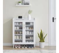 GarveeHome Modern 5-Tier Shoe Cabinet with Glass Doors - Adjustable Shelves, Large Capacity Organizer for Entryway, Hallway, Living Room - Sturdy Support Legs - Home Furniture, White