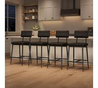 GarveeHome Modern Black Bar Stools Set - 2 Counter Height Chairs, 400LBS Heavy-Duty Metal Frame, Ergonomic PU Leather Cushions with Back & Footrest, Easy Clean, Black Lychee Grain, 2pcs per Set