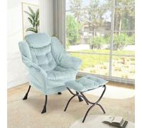 GarveeHome Modern Dutch Velvet Lazy Chair Set with Ottoman - Collapsible Lounge Accent Armchair, Adjustable Recliner, Ergonomic Design, Thick Foam Padding, Side Pocket, Collapsible Footrest, 330lbs
