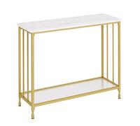 GarveeHome Modern Gold Narrow Console Table with Glass Shelf - Metal Frame Sofa Table for Entryway, Hallway, Living Room, or Behind Couch, Slim Accent Table - Size: 85×30×81cm, Color: Gold