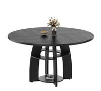 GarveeHome Modern Space-Saving Round Dining Table for 4-6 - 120cm Black Wood, Storage Shelf, Adjustable Feet, Stable Compact Design, Ideal for Dining or Living Room - Color: Black European Station