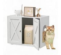 GarveeHome Mueble Arenero Gatos 2 en 1 con Ventilación - Blanco | Mueble cubre arenero estilo granero, entrada lateral ventilada, 2-en-1 mesa auxiliar, contiene arena y olores para gatos