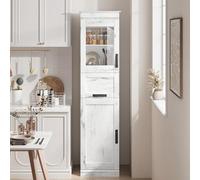 GarveeHome Mueble De Baño Alto, Columna De Almacenamiento con Puertas De Cristal, Estantes Ajustables y Cajones; Armario Independiente para Cocina, Despensa y Salón