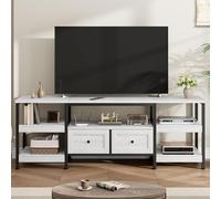 GarveeHome Mueble de TV Industrial para Sala de Estar - 2 cajones, 5 estantes Abiertos, Estructura metálica, Superficie de Madera, para televisores hasta 75 Pulgadas