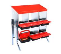 GarveeHome Nido de Pollo de Metal - 6 Compartimentos Nido Nido con función de Rodillo y Patas de Soporte, Tapa de protección, fácil extracción de Huevos, Rojo (con Patas de Soporte)