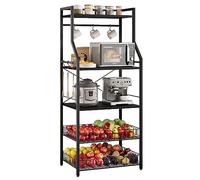 GarveeHome Organizador De Cocina De 5 Niveles para Microondas y Estación De Café - Estante Industrial con 2 Encimeras De Madera, 2 Cestas De Alambre