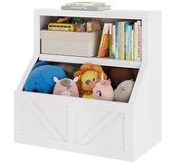 GarveeHome Organizador de Juguetes para Niños con Estantería Abierta y Almacenamiento Amplio, Armario de Almacenamiento con Diseño de Puerta de Granero, 80×42×81 cm, para Habitación Infantil, Blanco
