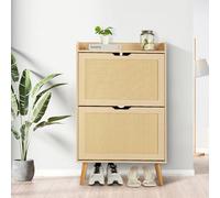 GarveeHome Organizador de Zapatos Estrecho para Entrada - 2 cajones abatibles de ratán ventilados - Capacidad Oculta 12-15 Pares, Madera