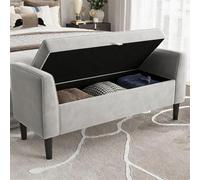GarveeHome Ottoman - Baúl de Almacenamiento (118 cm, con reposabrazos enrollados), Patas de Madera Maciza, Asiento Que Ahorra Espacio para Entrada, salón, Dormitorio o vestidor - Reposapiés o Puntera