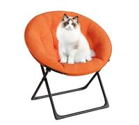 GarveeHome Oversized Collapsible Moon Chair - Soft Saucer Accent, Sturdy Black Metal Legs, Soft Faux Fur Lounge Seat for Bedroom, Living Room, Dorm, or Reading Nook, Orange 100 (Soft 1126) Black Legs