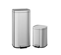 GarveeHome Papelera de cocina de acero inoxidable doble compartimento 30L+6L con pedal, tapa de cierre suave, cubo interior de PP, diseño moderno y duradero, para reciclaje y basura, color negro mate