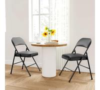 GarveeHome Paquete de 2 sillas plegables con cojines acolchados, silla plegable acolchada que soporta hasta 350 libras, silla plegable portátil negra adecuada para comedor, oficina en casa, eventos en