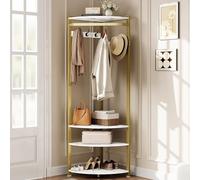 GarveeHome Perchero de esquina con espacio de almacenamiento, perchero de pasillo con 6 ganchos dobles, árbol de pasillo de esquina con compartimento de almacenamiento para salón, pasillo y lavadero