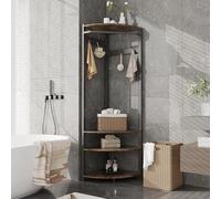 GarveeHome - Perchero esquinero con 3 estantes y Armario con 6 Ganchos Dobles y Armario de Almacenamiento, Muebles de Entrada/salón/Dormitorio, Estilo Moderno, Ahorro de Espacio, Color marrón