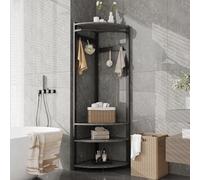 GarveeHome - Perchero esquinero con 3 estantes y Armario con 6 Ganchos Dobles y Armario de Almacenamiento, Muebles de Entrada, Sala de Estar, Dormitorio, Estilo Moderno, Ahorro de Espacio, Color Gris