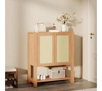 GarveeHome Rattan Shoe Cabinet for Entryway, Farmhouse Boho 5 Tier Shoe Rack Freestanding Wood Storage Cabinet with Adjustable Shelves and Open Shelf Organizer for Hallway Living Room, Dark Oak