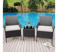 GarveeHome Set Bistro Exterior 3 Piezas - Muebles De Jardín De Ratán PE con 2 Sillas y Mesa De Centro - Cómodo y Resistente - Ideal para Patio, Balcón, Porche o Terraza
