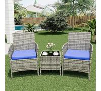 GarveeHome Set Bistro Exterior 3 Piezas - Muebles De Jardín De Ratán PE con 2 Sillas y Mesa De Centro - Cómodo y Resistente - Ideal para Patio, Balcón, Porche o Terraza
