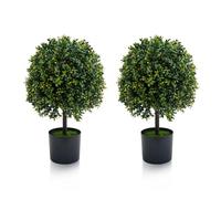 GarveeHome Set de 2 árboles topiarios Artificiales de boj en Maceta - Planta Decorativa Interior y Exterior, Realista con Frutos, sin Mantenimiento, Verde Natural, Altura 51 cm