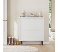 GarveeHome Shoe Cabinet with 2 Flip Drawers, Wooden Shoe Organizer with Adjustable Shelf, Shoe Storage for Entryway, Hidden Shoe Cabinet for Hallway, Living Room, White