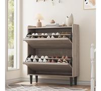 GarveeHome Shoe Cabinet with 2 Flip Drawers, Wooden Shoe Organizer with Adjustable Shelf, Shoe Storage for Entryway, Hidden Shoe Cabinet for Hallway, Living Room, Grey