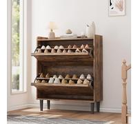GarveeHome Shoe Cabinet with 2 Flip Drawers, Wooden Shoe Organizer with Adjustable Shelf, Shoe Storage for Entryway, Hidden Shoe Cabinet for Hallway, Living Room, Rustic Brown