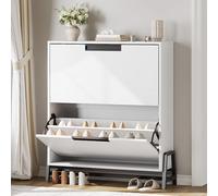 GarveeHome Shoe Storage Cabinet with 2 Flip Drawers, Freestanding Shoe Organizer with Metal Legs, Narrow Shoe Rack Cabinet for Entryway, Foyer, Hallway, Living Room, White